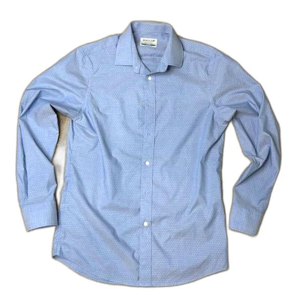 Haggar Men's Slim Fit Dress Shirt 15-15.5 34/35 Blue Dobby Premium Cotton